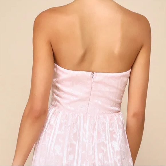 Lulu’s Adorably Elegant Blush Pink Jacquard Floral Satin Stripe Strapless Maxi - Picture 8 of 10